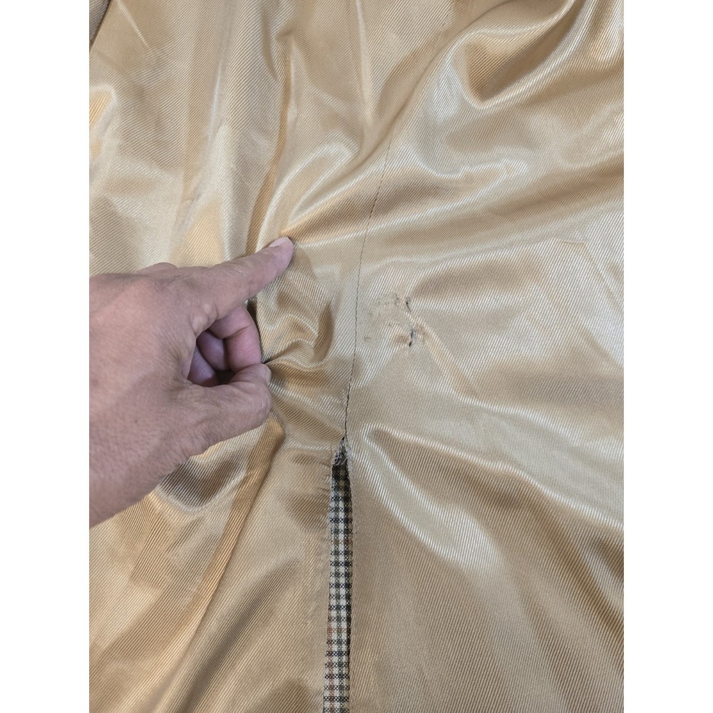 Burberry Men's Silk Wool 3 Btn Blazer Gold Brn Plaid Size 42 Lng Hole In Lining - Picture 6 of 16